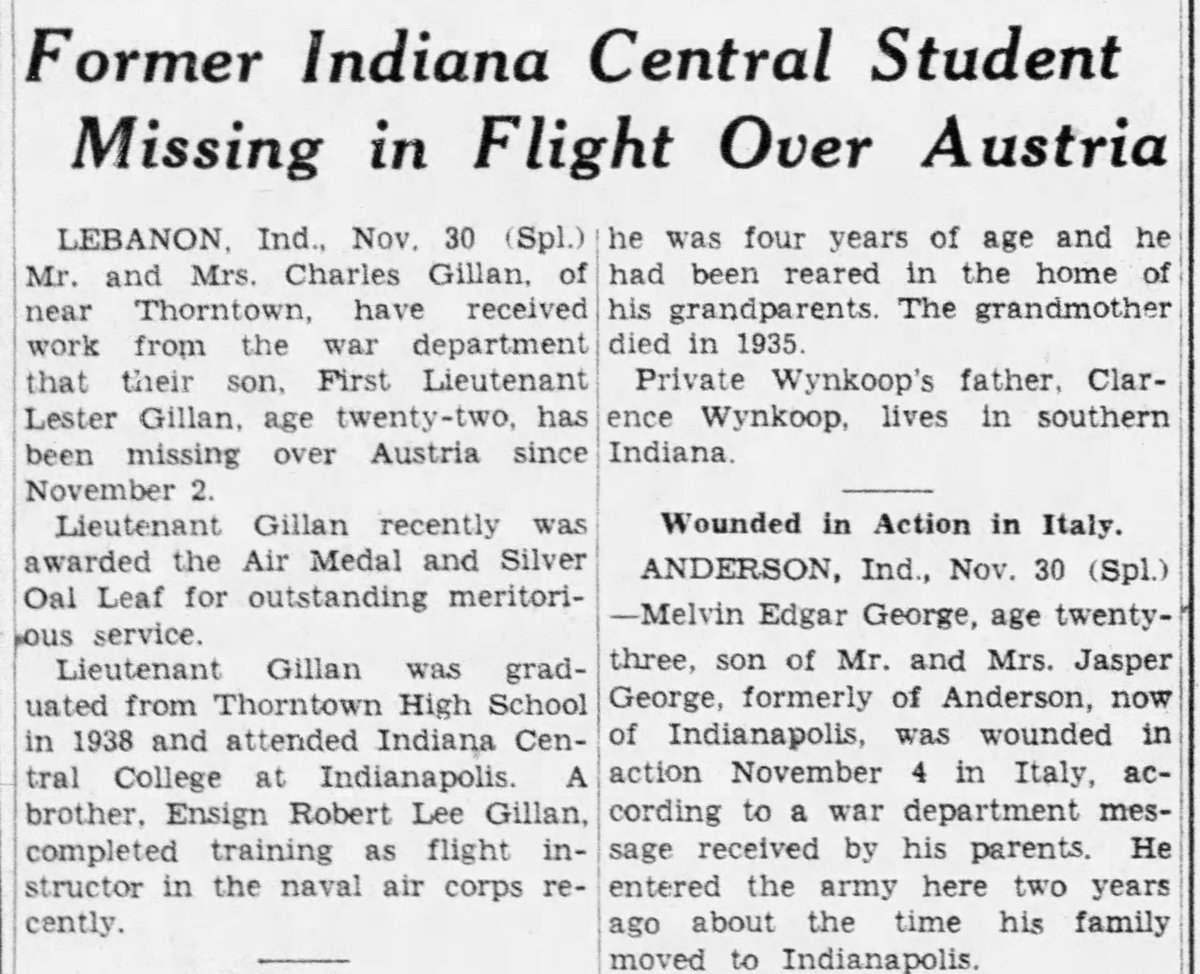 WW2Researcher's tweet photo. 1st LT Lester R. Gillan, of the 429th Bomb Squadron, was downed over Feldbach, Austria, 11/2/43. #2ndBombGroup #WW2Research #WW2overAustria https://t.co/c2dMranRyz