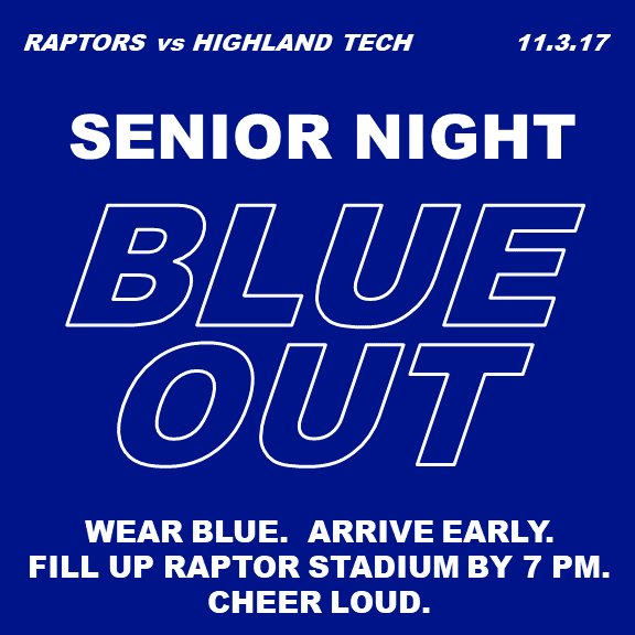 mics_football's tweet photo. Senior Night at #TheIsland this Friday. Come out and Support your Raptors as we take on Highland Tech  #BlueOutNight #SeniorNight https://t.co/ZPgMd4Pox8