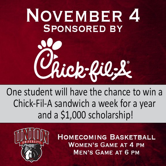 UUAthletics's tweet photo. Do you want a $1,000 scholarship and a free Chick-Fil-A sandwich a week for a year? Come to homecoming for your chance to win!! #WeAreUU https://t.co/03ciuEsDtK