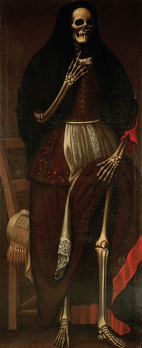 ExploreWellcome's tweet photo. A skeleton, warning of the dangers of fornication, lifts up the hem of her dress as a parody of seduction c.1680 #FolkloreThursday https://t.co/C9EzPQ31Th