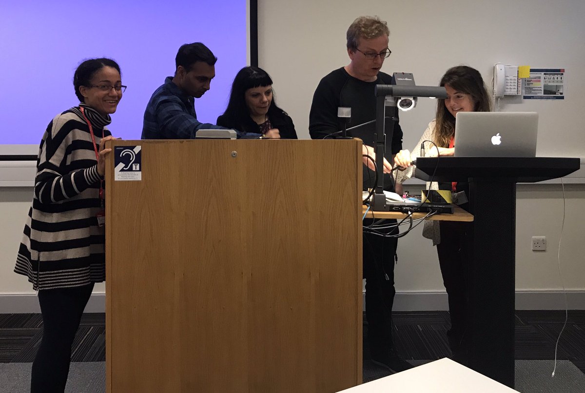 predpsychUK's tweet photo. speakers at #predmod17 are veery good on #machinelearning, but look these 5 brains trying to solve "technical problems" ... :-D https://t.co/Xawnju5GR0