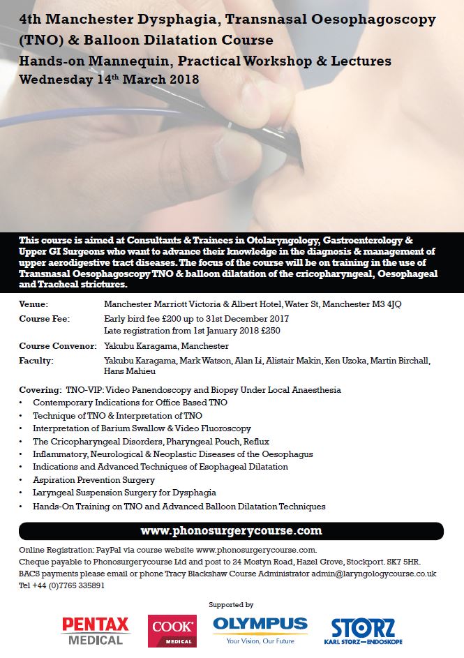 On 14th March 2018, Yakubu Karagama is hosting the 4th Manchester Dysphagia, TNO &amp; Balloon Dissection Course. Register now!