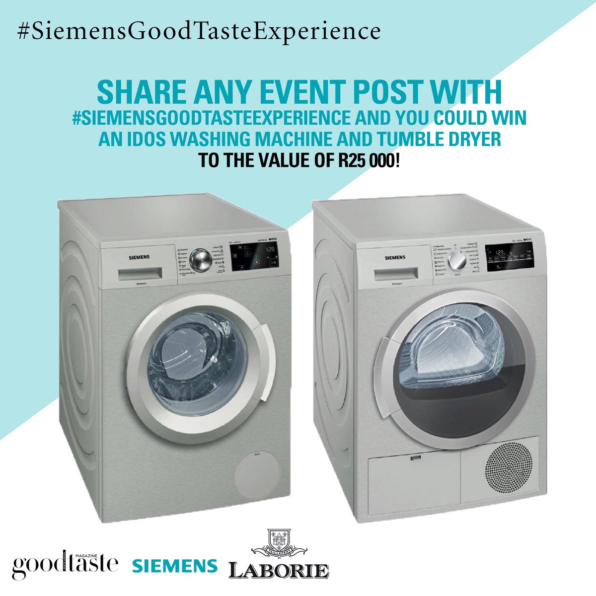 GoodTasteMag's tweet photo. Retweet any event post with #SiemensGoodTasteExperience &amp; you could WIN a @SiemensHomeSA iDos Washing Machine &amp; Tumble Dryer WORTH R25000! https://t.co/mxfKHXaQWG