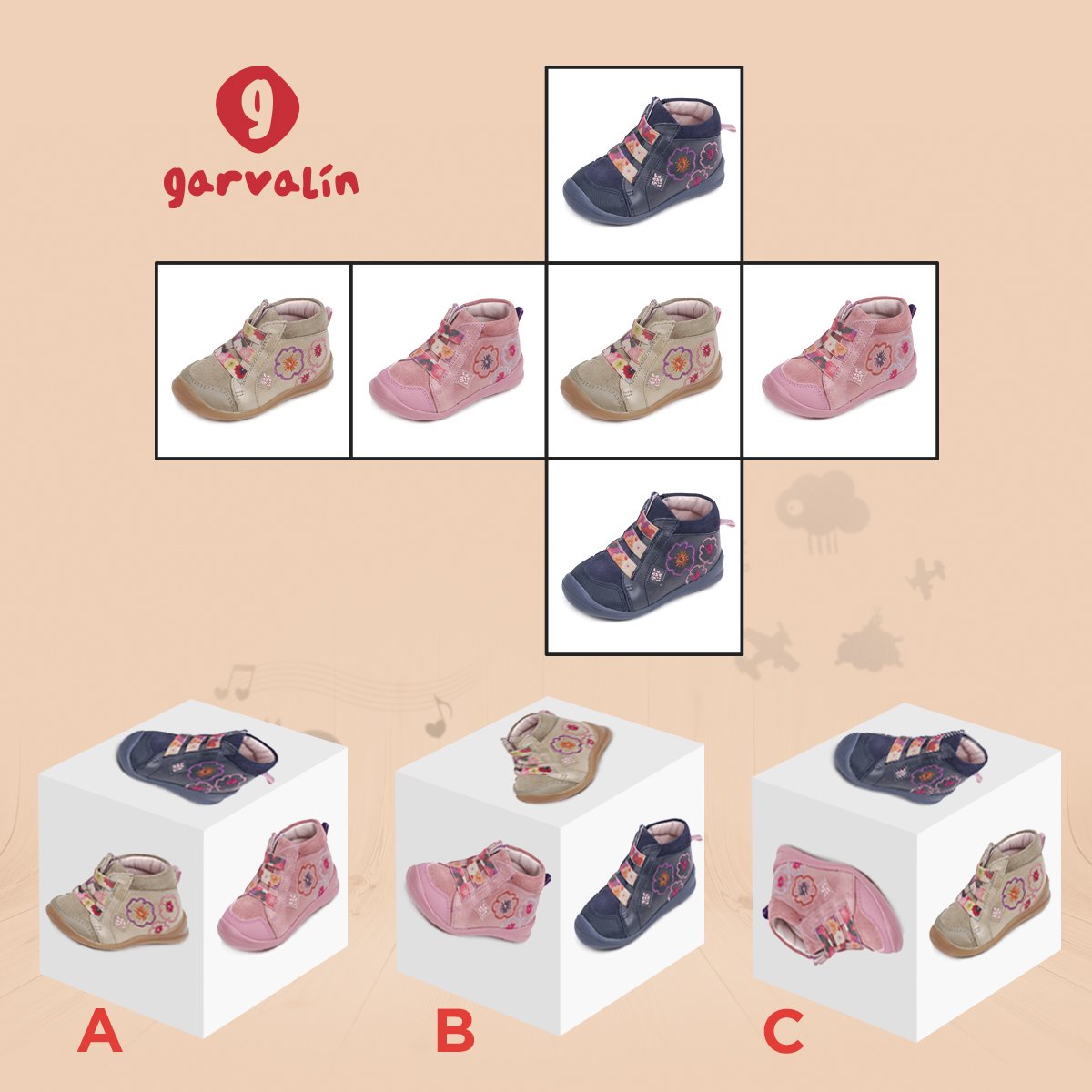 Hoy toca... ¡Juego!
¿Cuál crees que es la opción correcta de cómo quedaría el cubo cerrado? 
Modelo ➡️ bit.ly/BotinFloresGar…
#shoeskids