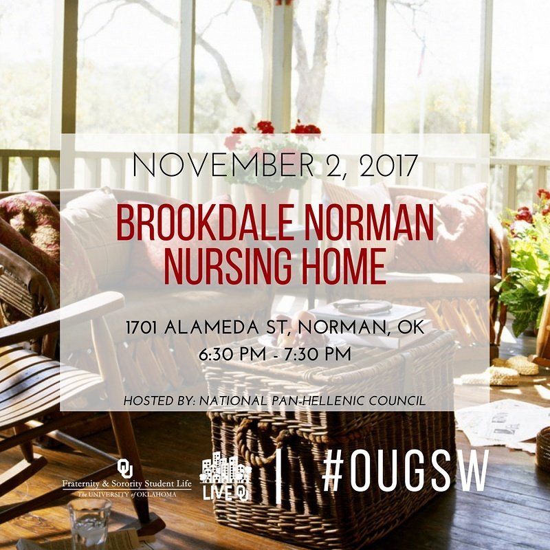 doubleoh7__'s tweet photo. Today! NPHC will be giving back to the Brookdale retirement center! Everybody is welcome so come help us impact these residents lives #OUGSW https://t.co/IajWuRLgkL