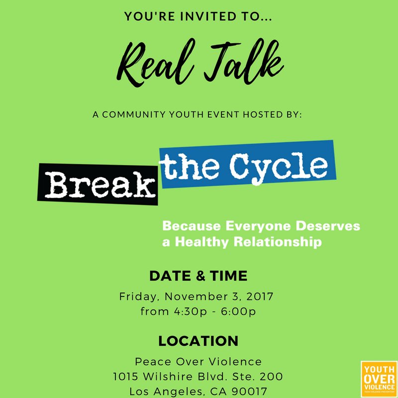 BreaktheCycleDV's tweet photo. Los Angeles, join us for a #BTCRealTalk with @YouthOvrViolnce tomorrow! https://t.co/e4cOfkNmXs