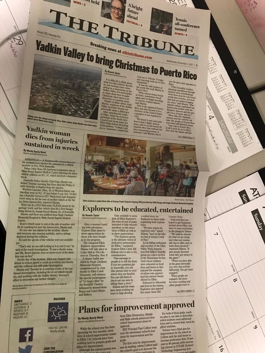TBeanieTaylor's tweet photo. Wednesday’s Tribune @ElkinTribune @wendy-woodeditor @elkincity @WhatsUpInElkin #ExploreElkin #ChristmasForPR https://t.co/6oqGAZcurI
