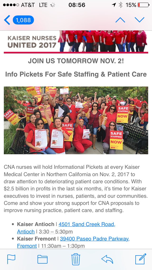 kpnorcalnurses's tweet photo. @kron4news Through out the day today Kaiser California nurses will be out demanding safe Staffing #safestaffingnow https://t.co/cDRYyCUHN3