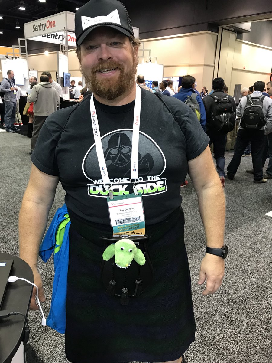 PragmaticWorks's tweet image. #baddatagator found a new friend. #SQLKilt #PASSSumit