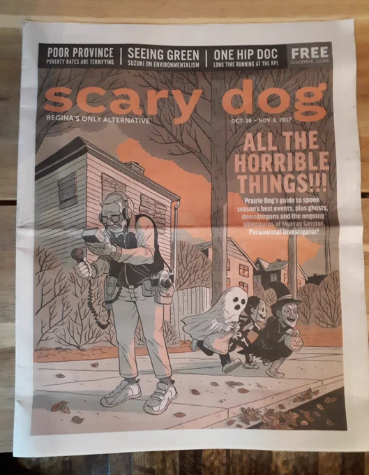 I drew the Halloween cover for Scary Dog, er @prairiedogmag, my home town's alt-weekly. They've been running my comics &amp; art since 2009! 