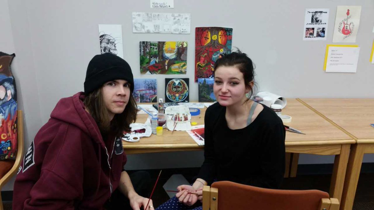 Great authentic learning setting up art exhibit at the library.Big success with community open mike and great art. <a href="/Midland_Library/">Midland Library</a> #scdsb