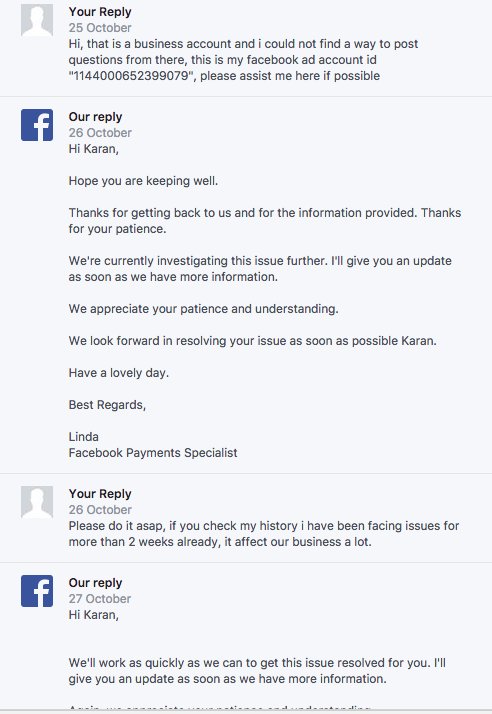 karangarg041995's tweet photo. @FacebookAds shittest support, never reply, dont care attitude. took more than week already https://t.co/kfeoZqKYv1