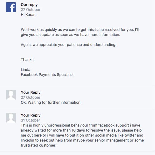 karangarg041995's tweet photo. @FacebookAds shittest support, never reply, dont care attitude. took more than week already https://t.co/kfeoZqKYv1