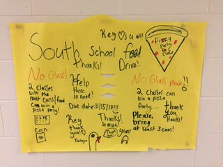 SS_SCurriculum's tweet photo. South School Food Drive is underway! We are looking to break last years' record of 2,022 items donated!  #SSCares #HawkHelpers https://t.co/65VY3EByqK