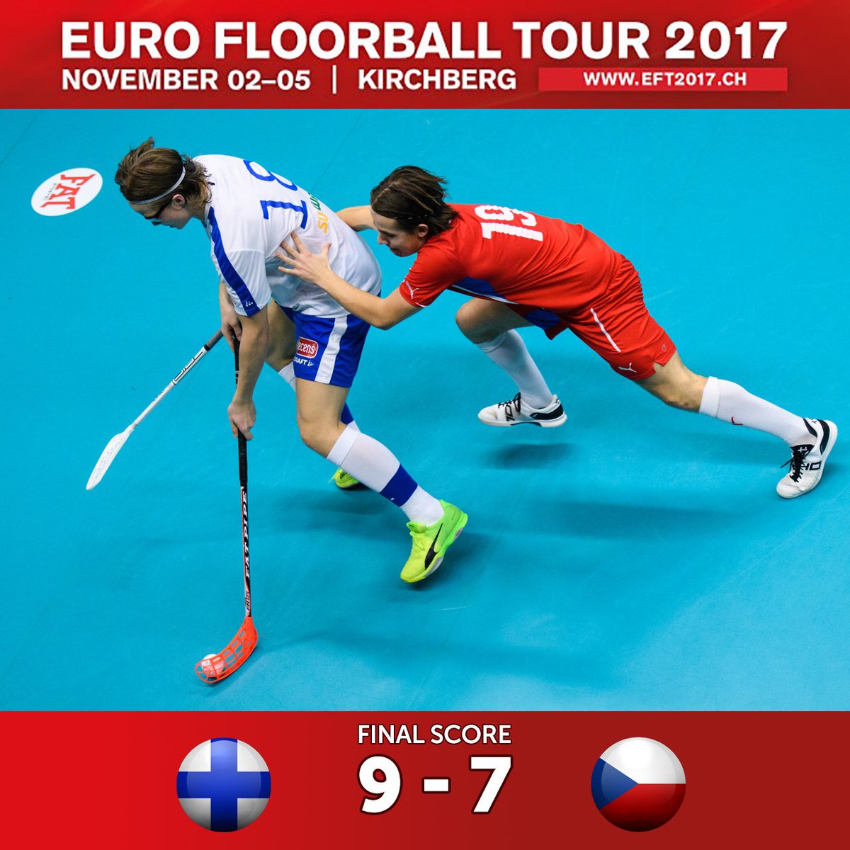 IFF_Floorball's tweet photo. Congrats to #Finland U19! First victory in the pocket! #ETF2017 #Floorball https://t.co/13nI0QrSzl