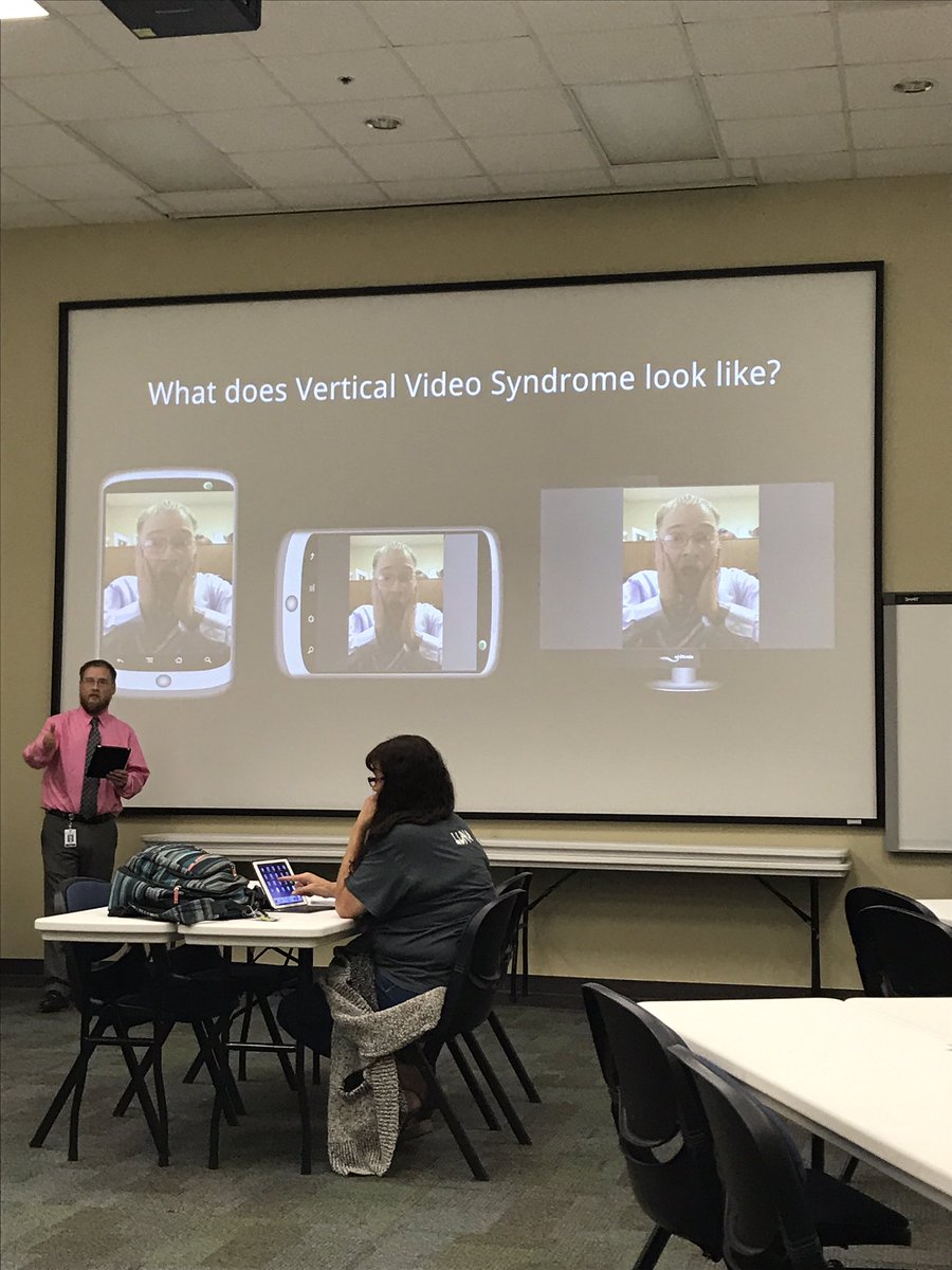 cheshirecarla's tweet photo. Learning how to prevent Vertical Video Syndrome w @ESC7_TexasR - Record Horizontally! @Region7ESC #FITT2017 Great info! https://t.co/FsCtTrrYlE
