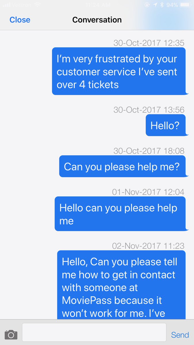 DanielleDallas's tweet photo. @MoviePass your customer service is ridiculous. How does someone get ahold of you? I've been trying for a week now. https://t.co/87xX7s5GAH