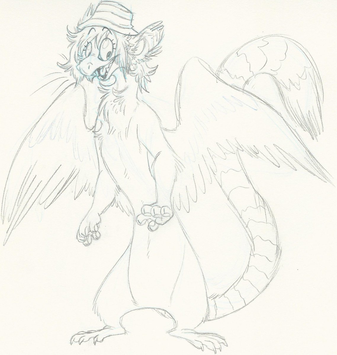 Zahzu's tweet photo. While we're reliving past shame, here's a #FursonaRedraw I did of an early Zahzu design! She was a lemur/cat/ferret/hamster/dragon/gryphon π https://t.co/dS907j1xpU