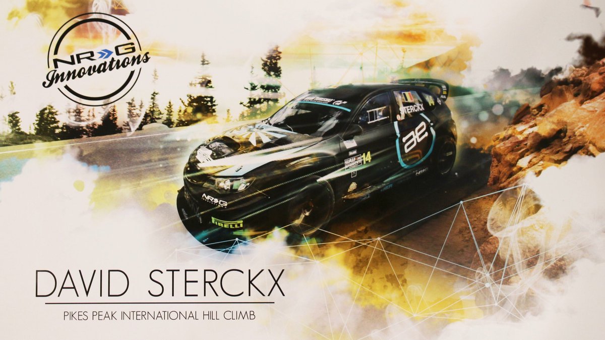 aeperformance's tweet photo. Pikes Peak Poster of David Sterckx & the #AE14 at the NRG booth here at #SEMA2017 Swing by their booth to grab yours! https://t.co/mBYNREGquy