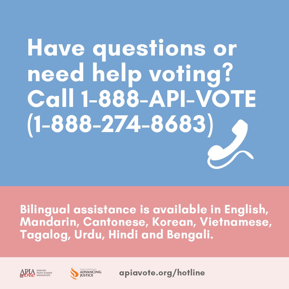 NCAPAtweets's tweet photo. Voting is an important responsibility &amp; freedom. Make sure you're ready to vote. Call 888-API-VOTE for bilingual help. #OurAAPIVoice https://t.co/MOfzRddHFP