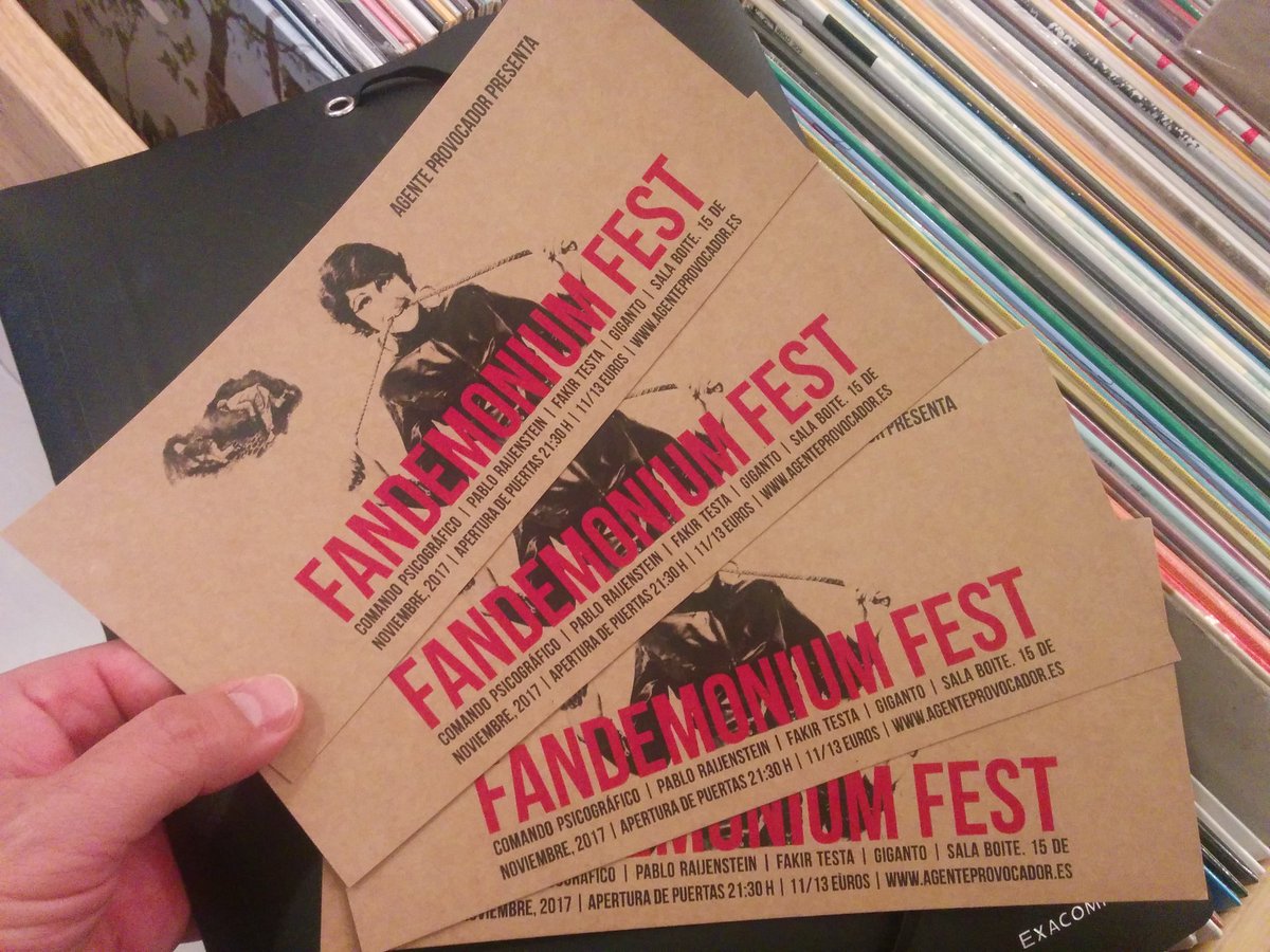 Makeavk's tweet photo. Sé quién tiene las entradas 1, 2, 3 y 4 para el #FandemoniumFest que monta #AgenteProvocador y @La_Felguera. Nos vemos el 15nov en La Boite https://t.co/JLCBtpMdYa