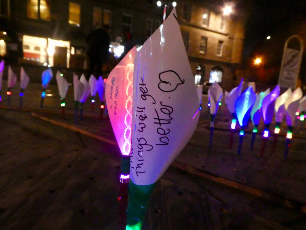 CathRuane's tweet photo. Life, Death and Lilies installation in the Grassmarket-thought provoking. Write your message on one of the 1500 lilies. @2AbsentFriends #ToAbsentFriends #TAF2017 https://t.co/QgBaU2bGSr