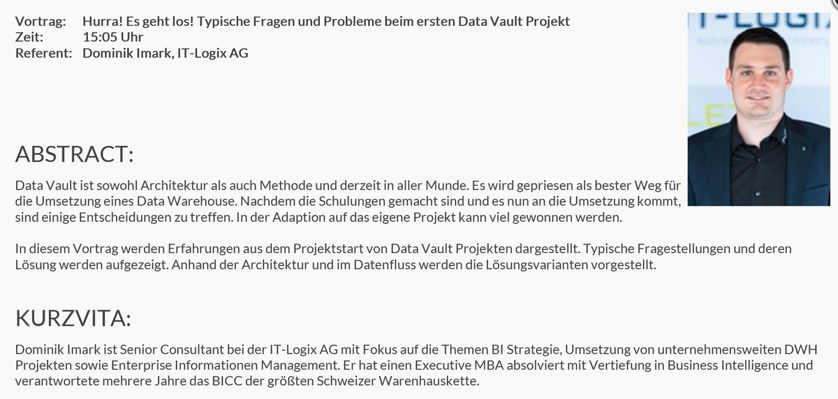 d_imark's tweet photo. Preparing for my presentation at #MID_Insight #Insight2017 in Nürnberg next week!
Looking forward to share experiences about data vault https://t.co/V0aWYGyUgK