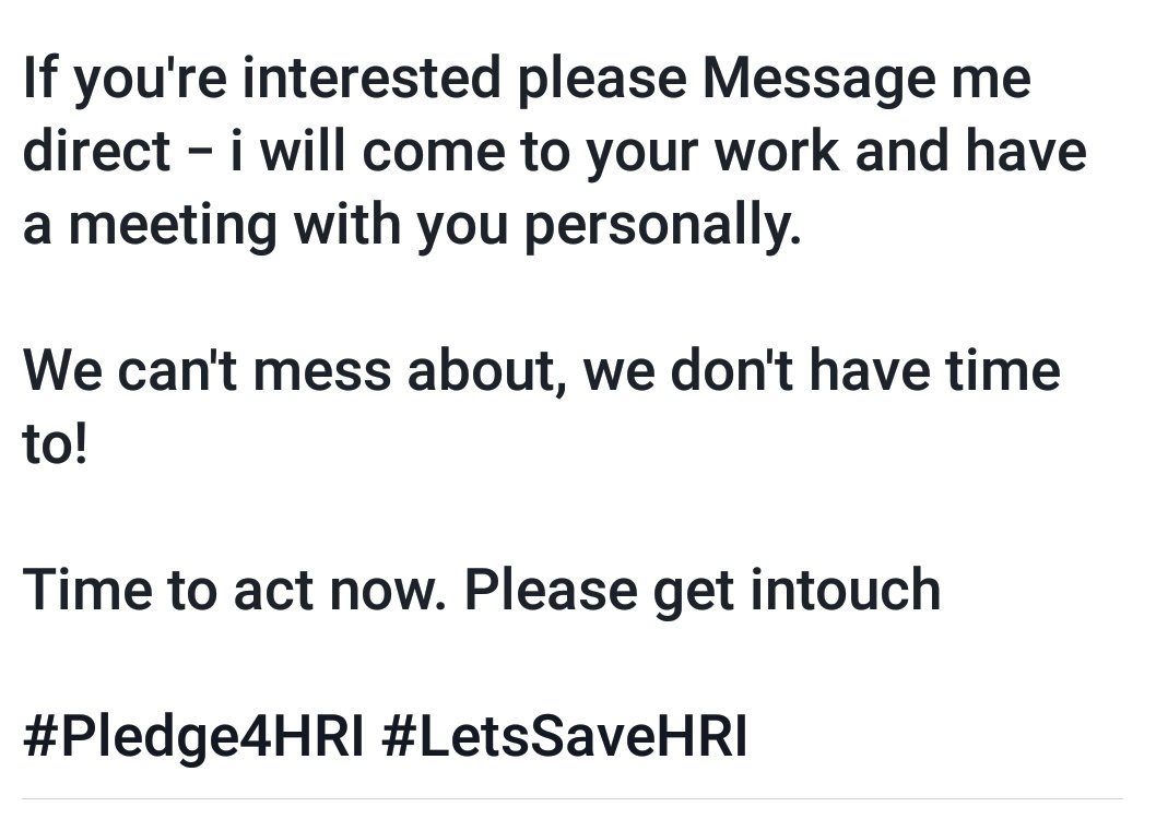 LetsSaveHRI's tweet photo. **IMPORTANT**
Please see the message below from @KD10 

#LetsSaveHRI #Pledge4HRI #BackTheCampaign https://t.co/EhBmA4hsru