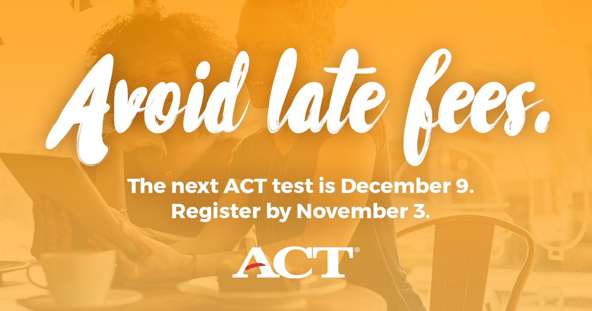 ACTStudent's tweet photo. Tomorrow is the last day to register for the December test date without having to pay a late fee! Register here: https://t.co/UsiUw71fPx https://t.co/LIWkVlrkXo