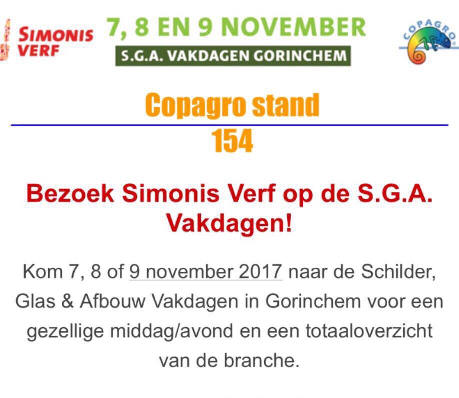 U komt toch ook?
Ik ben zelf alle 3 de dagen aanwezig #SGA #beurs #SimonisVerf #Copagroverf #stand154