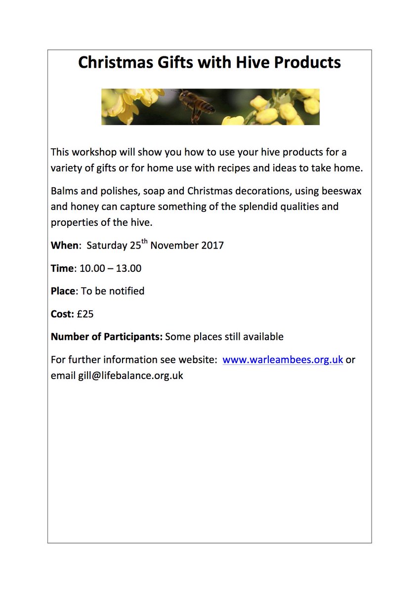 Fancy learning to use beeswax to make Christmas gifts such as balm, polishes, soap &amp; decorations? £25, 25th Nov. #KenilworthHr