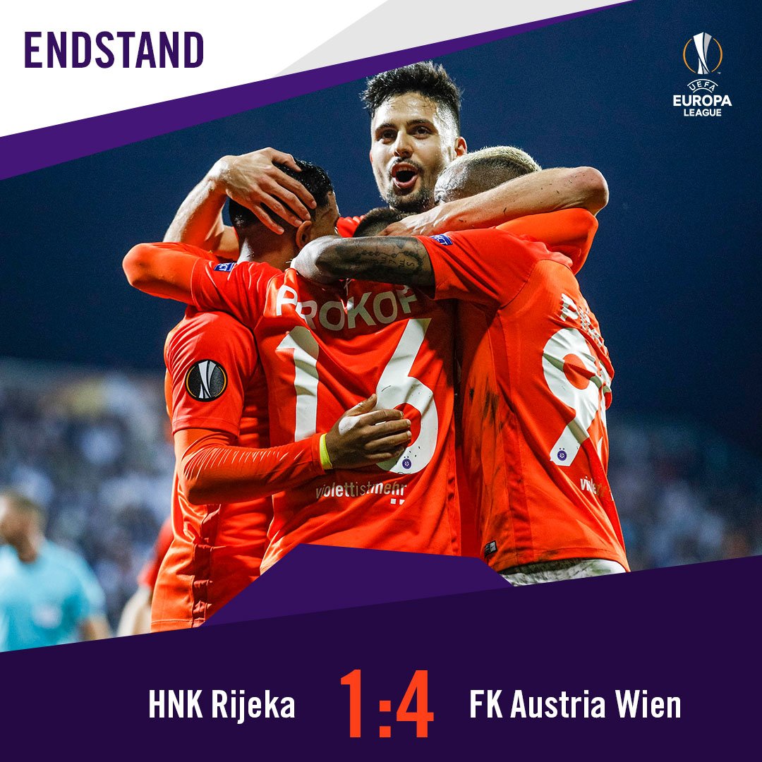 FKAustriaWien's tweet photo. SCHLUSSPFIFF in Rijeka! 

#faklive #tiefimHerzendrin #UEL https://t.co/jkrKwDB4cw