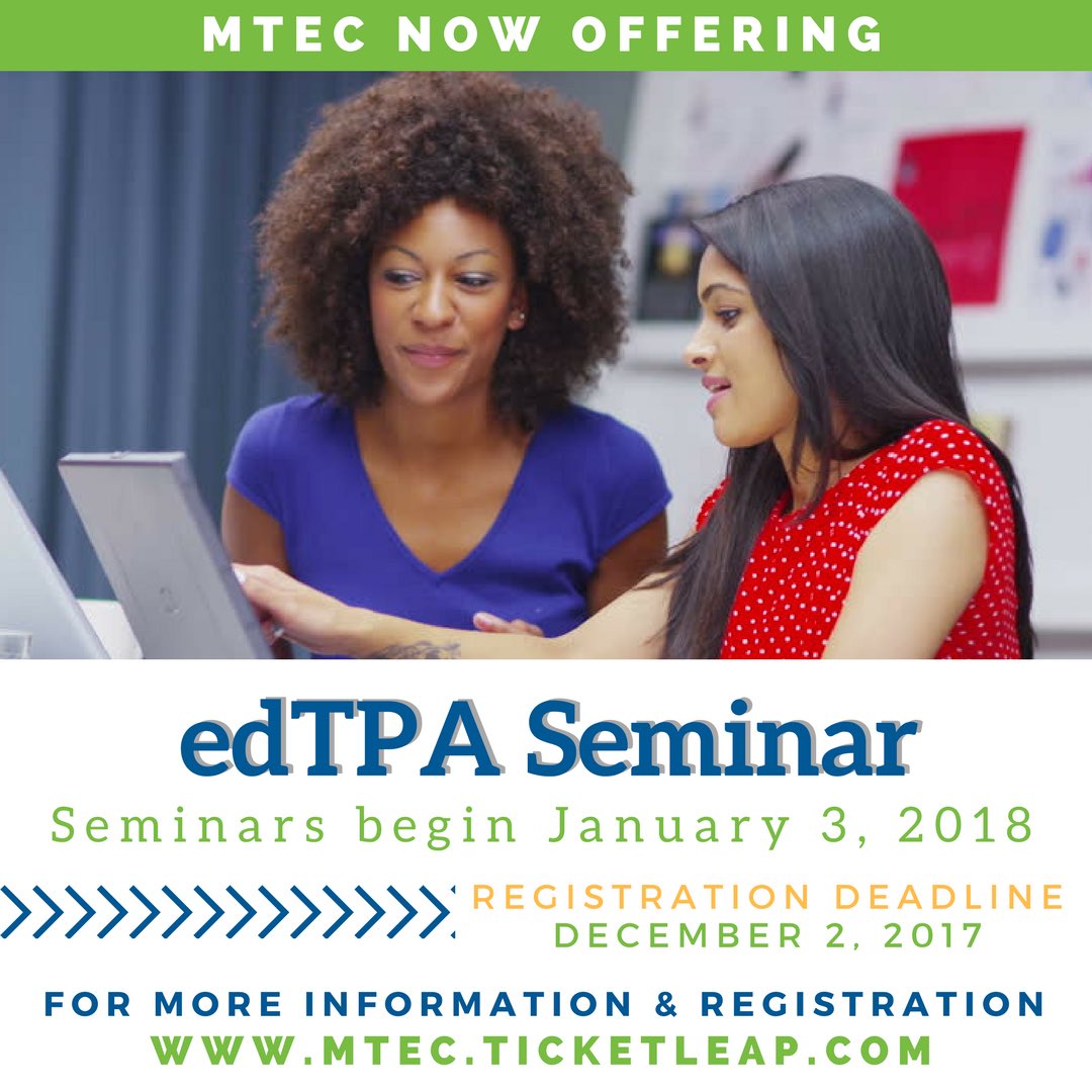 LearnwithULC's tweet photo. Are you working on your #edTPA portfolio?? #MTEC is here to help! Registration deadline December 2!
#education #LearnwithMTEC https://t.co/IkJrSpxm6u