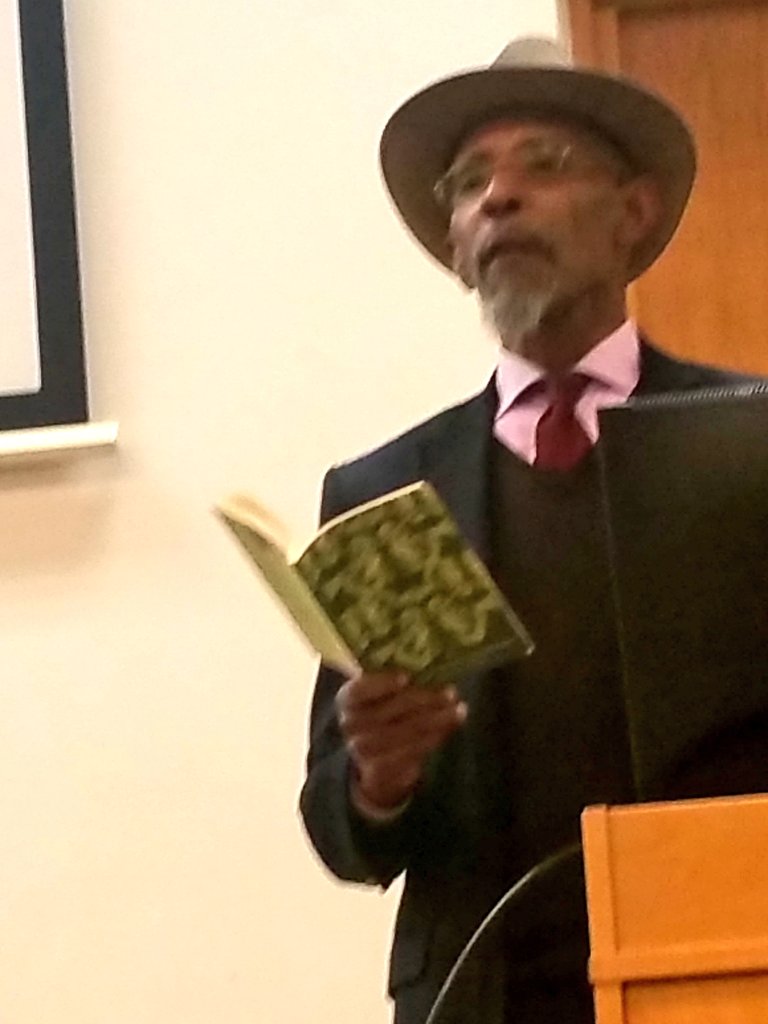 RECOGNiZEONLINE's tweet photo. Linton Kwesi Johnson recites 3 poems for attendees of #BlackLiberation17 Black Education for Liberation @BCUSU @MyBCU https://t.co/cnQjvKpCNm