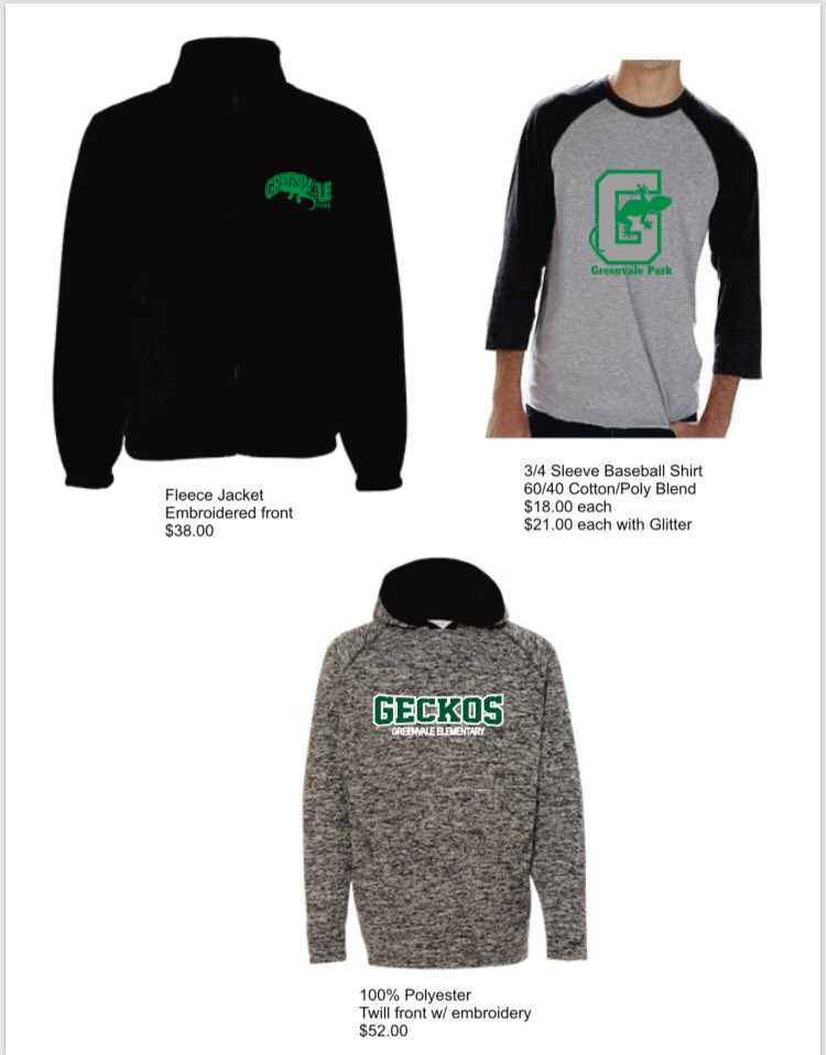 GVPPTO's tweet photo. Gecko and Rader gear will be available to order during conferences. Fridays will be a great day to wear it to show some school spirit! https://t.co/UViSTEHSj8