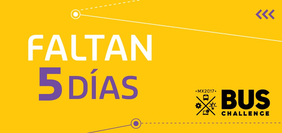 ¡Hey estudiantes! Faltan 5 días para cerrar inscripciones del <a href="/BusChallenge/">Bus Challenge MX</a> rumbo a #INCmty2017 
➡️ https :// buschallenge.com/registro/