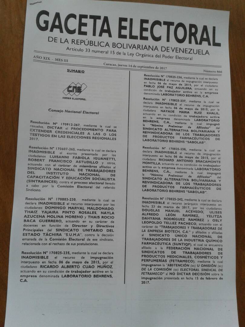 sumatachira's tweet photo. Gaceta Oficial del CNE y Sentencia del TSJ donde declaran que no procede y es inadmisible la impugnación del proceso electoral de SUMA. https://t.co/sO4Hsiz7Kw