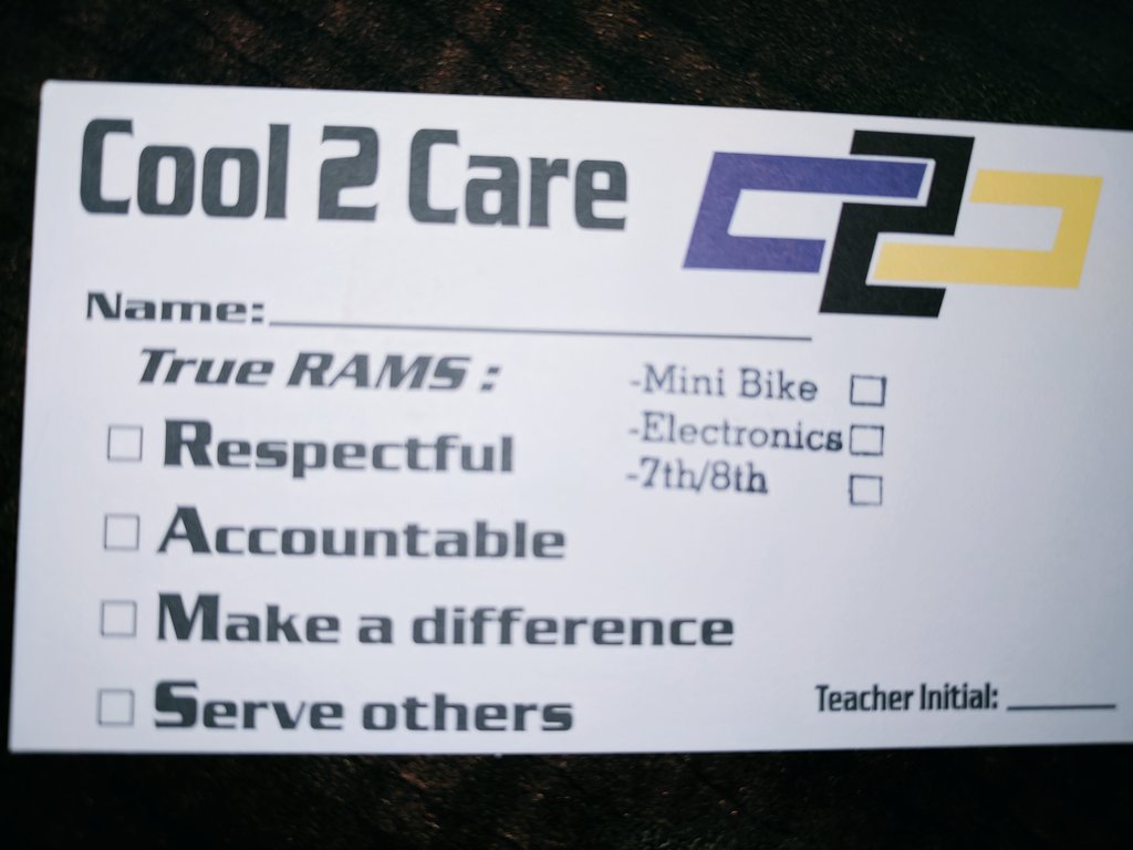 Iron_Schools's tweet photo. Cool 2 Care reinforces good behavior for students at PHS with prize drawings weekly and makes a difference for #TrueRams @jensenbeckyjo https://t.co/q90wIYfR14