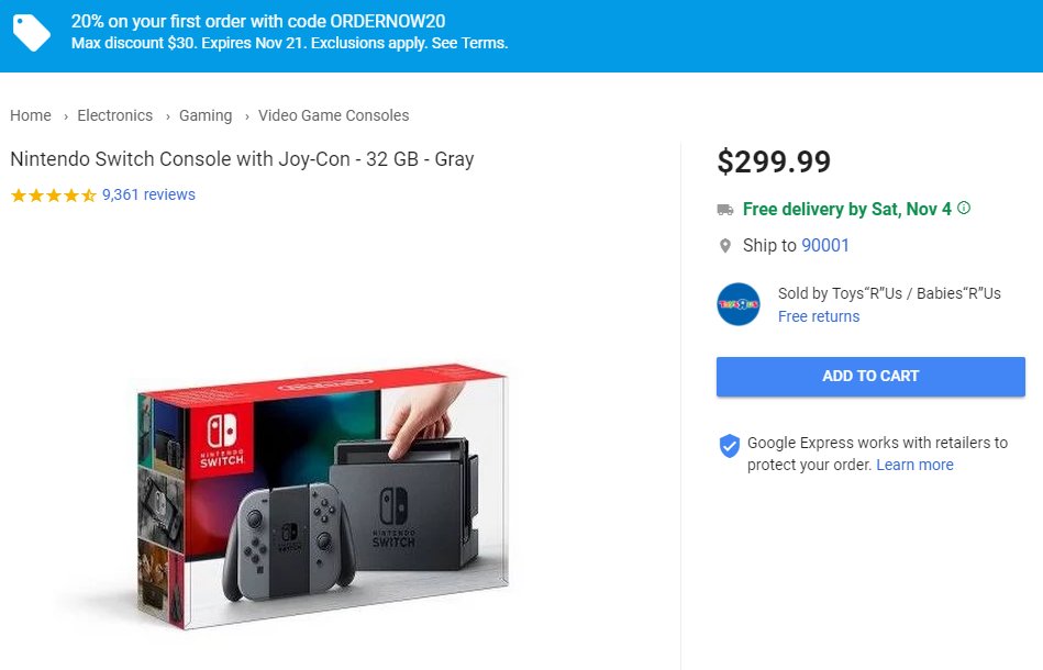 nintendo switch google express