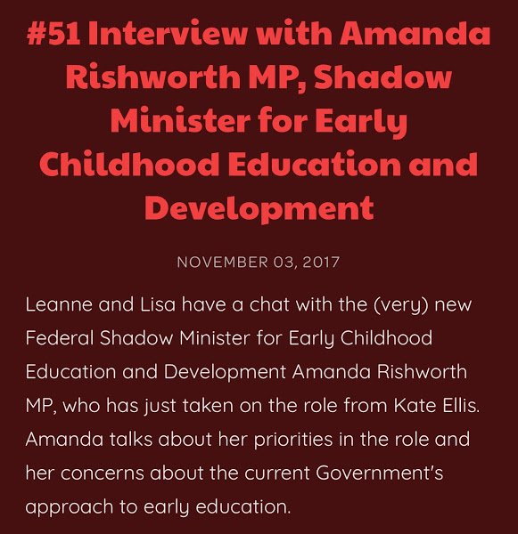 New episode! This week we're speaking to new Shadow Early Ed Minister <a href="/AmandaRishworth/">Amanda Rishworth MP</a> earlyeducationshow.com/episodes/episo… #OzEarlyEd
