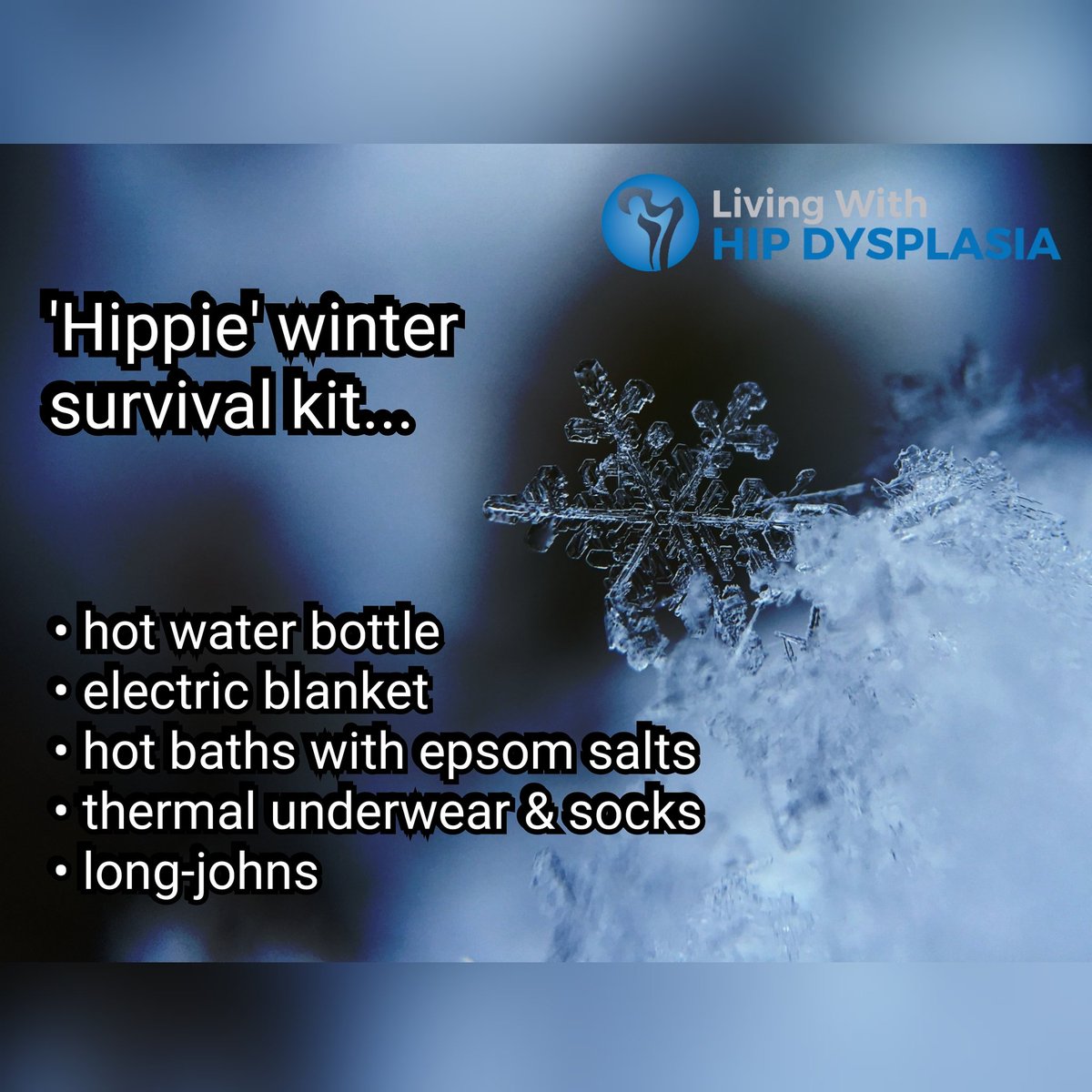 dysplasiahip's tweet image. Winter is coming! Boy,are my joints feeling it today!Out comes the kit.What are your winter essentials?
#livingwithhipdysplasia #achingbones