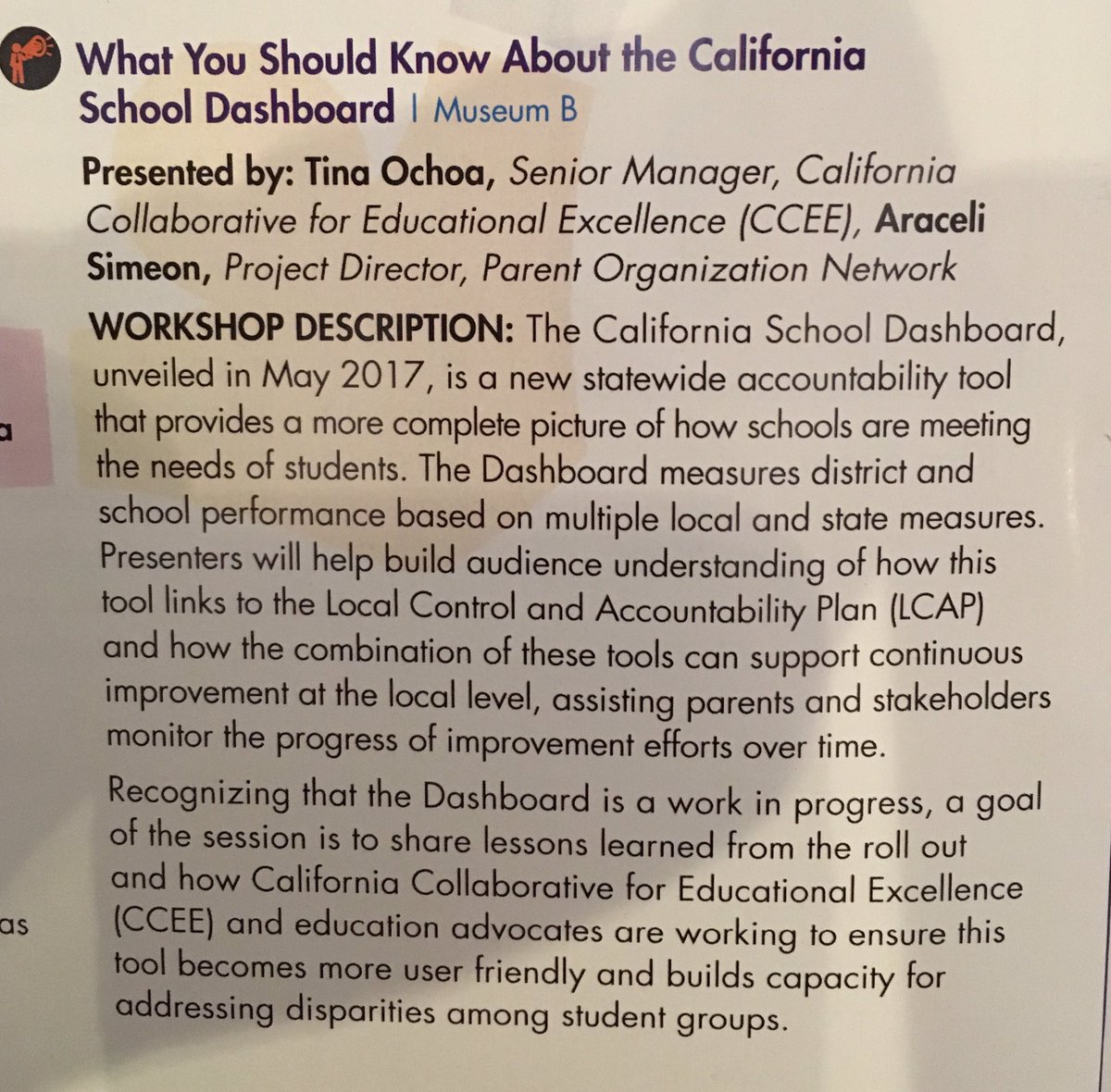 TinaOchoa_CA's tweet photo. Such a pleasure 2 present w/@FamsInSchools @TweedyPieLA, &amp; Parent Organization Network's Araceli Simeon on #CASchoolDashboard @CCEECA https://t.co/6ZhInltVo3