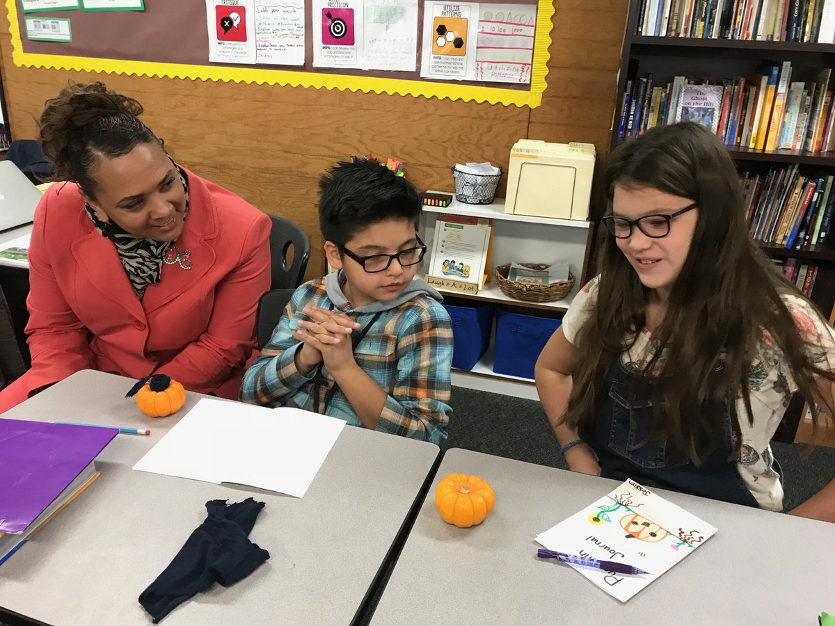 Superintendent Perera at Highland Elementary during our Principal for Almost a Day event. Students showing off Pumpkin Journals! #PFAD2017
