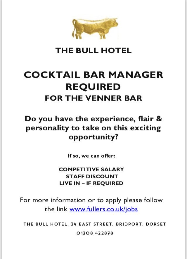 Fancy joining our team?
<a href="/VennerBar/">VennerBar</a> <a href="/TheBullHotel/">The Bull Hotel</a> #vennerbar #cocktails #mixologist
