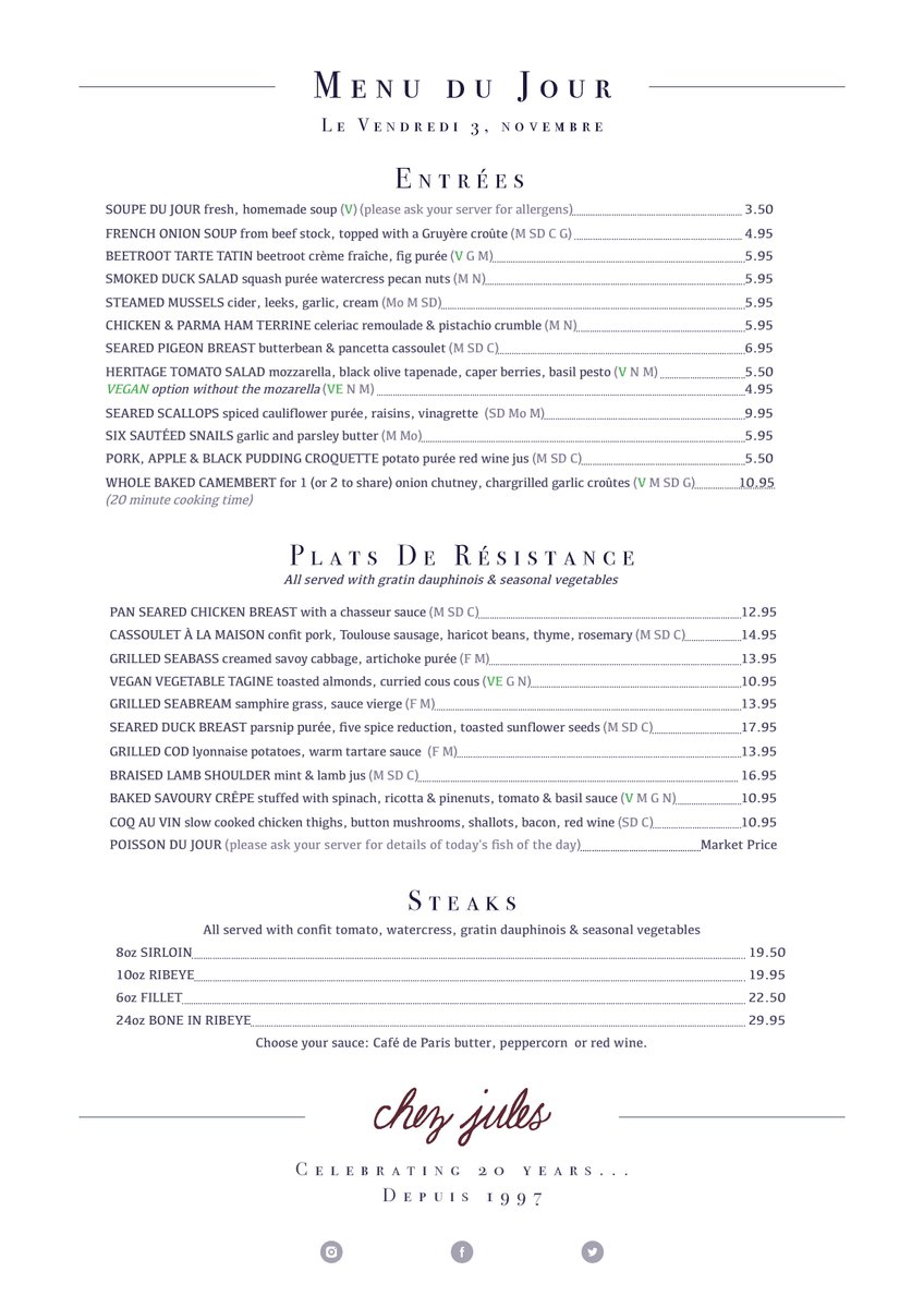 ChezJules's tweet photo. IT’S FRIDAY!! Menu du Jour https://t.co/thoWReDdYt #friday #vendredi #weekend #french #fresh #dailychanging #chester #chestertweets https://t.co/6V0arJxGKS