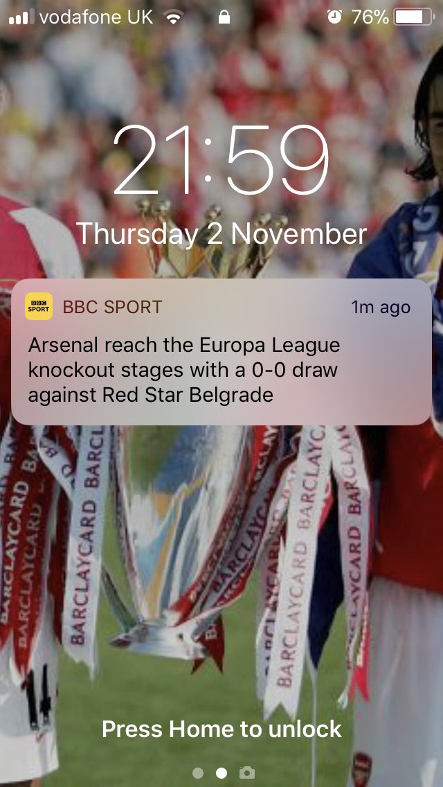 OllieMiller's tweet photo. You know your the 2nd best team in North London these days when Spurs beat Real &amp; this is the highlight that pops up on the phone. #ARSRSB https://t.co/SVd7eYVKyJ