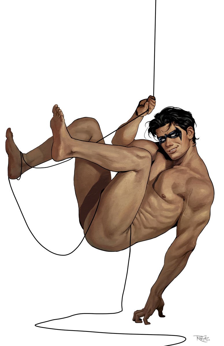 Ahhh~ What the hell. The world is a trashfire and you deserve Nightwing without physics -- cheesecake style. (Commission from archives!)