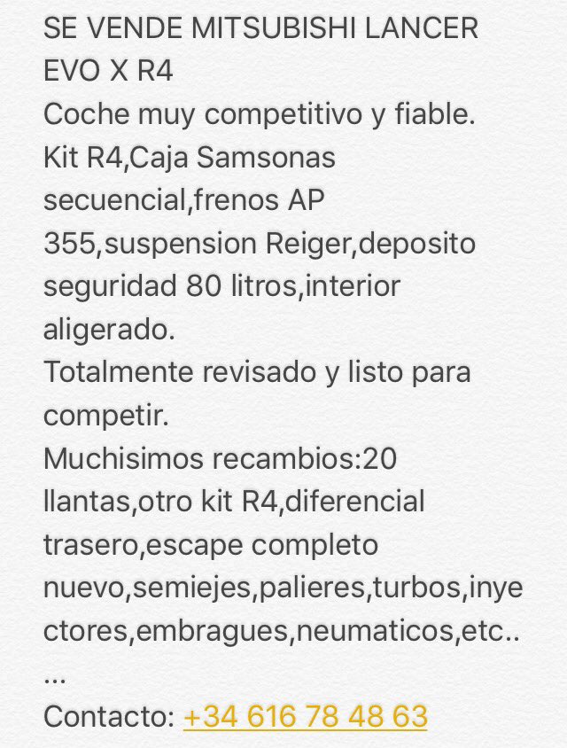 meira_alberto's tweet image. Se vende Mitsubishi Lancer EVO X R4