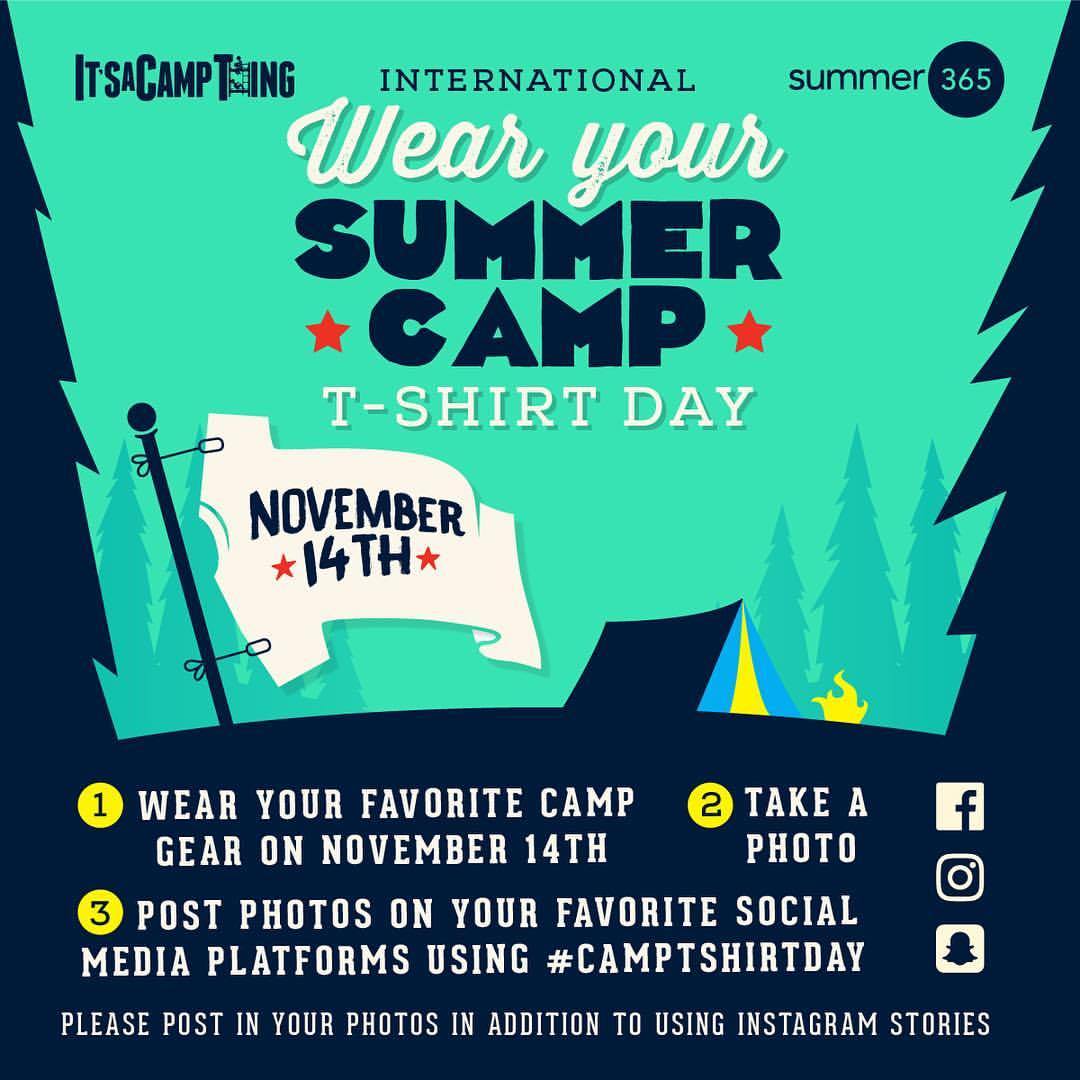 Camp_Ondessonk's tweet photo. November 14th- Wear your Summer Camp T-Shirt Day! #camptshirtday #camp #ondessonk https://t.co/mdUBh8xYIL