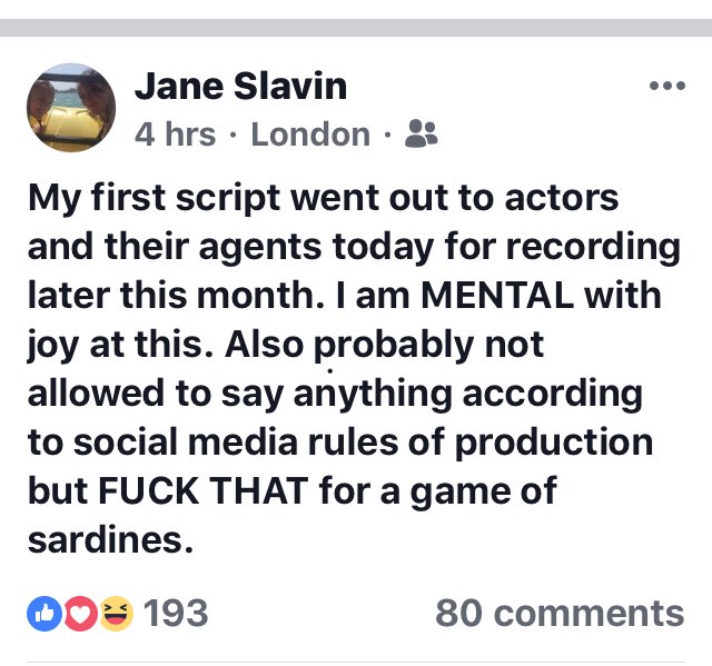 JaneSlavin's tweet image. This! Excited. Overstimulated. #FirstScript